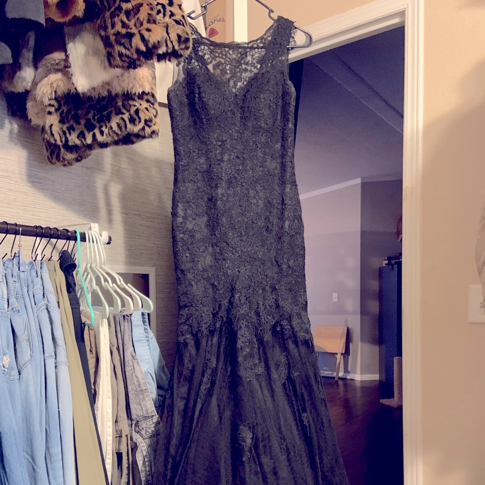 Prom dress black lace detail mermaid style